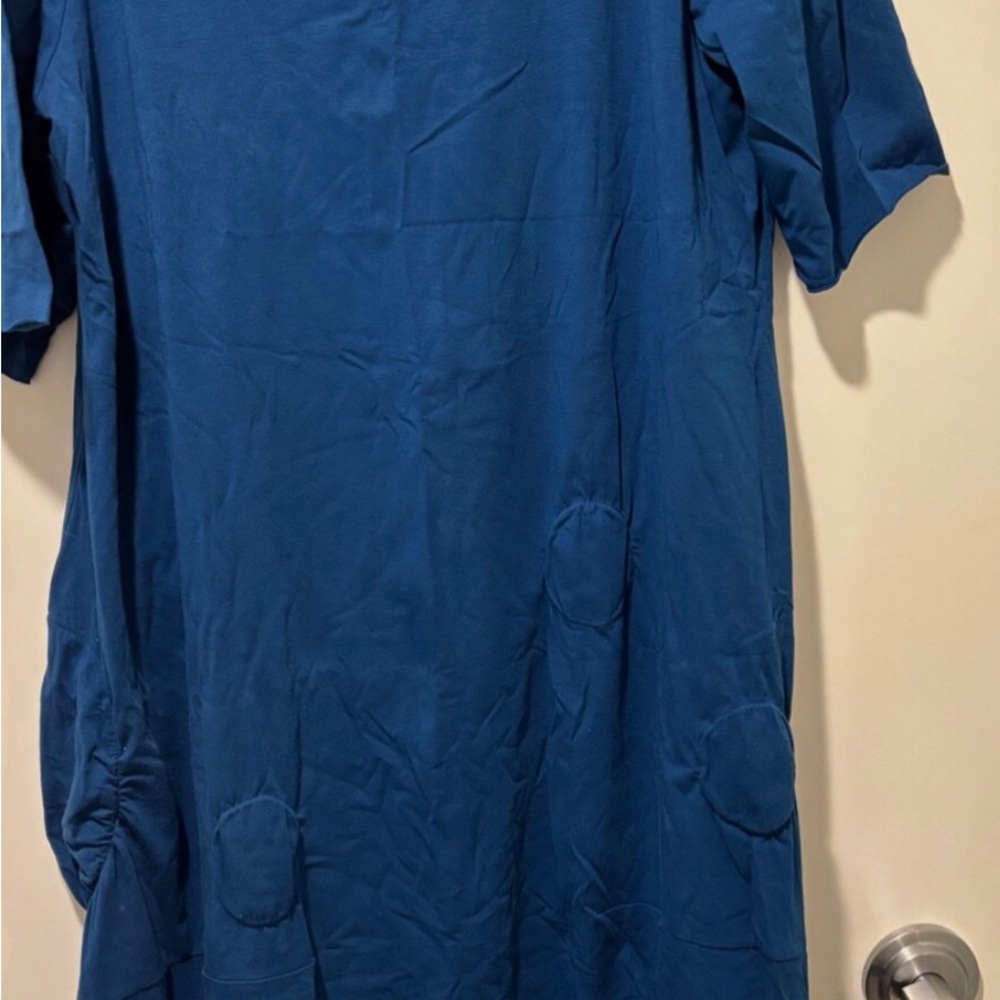 Luukaa Women's Midi Blue Dress Size 18 Pocket Scoop Neck Relaxed Fit Cotton NWT